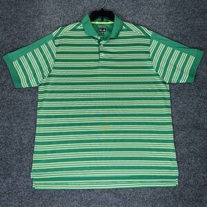 Adidas Polo Shirt Mens XL Green Striped‎ Short Sleeve Climacool Sport Golf Adult